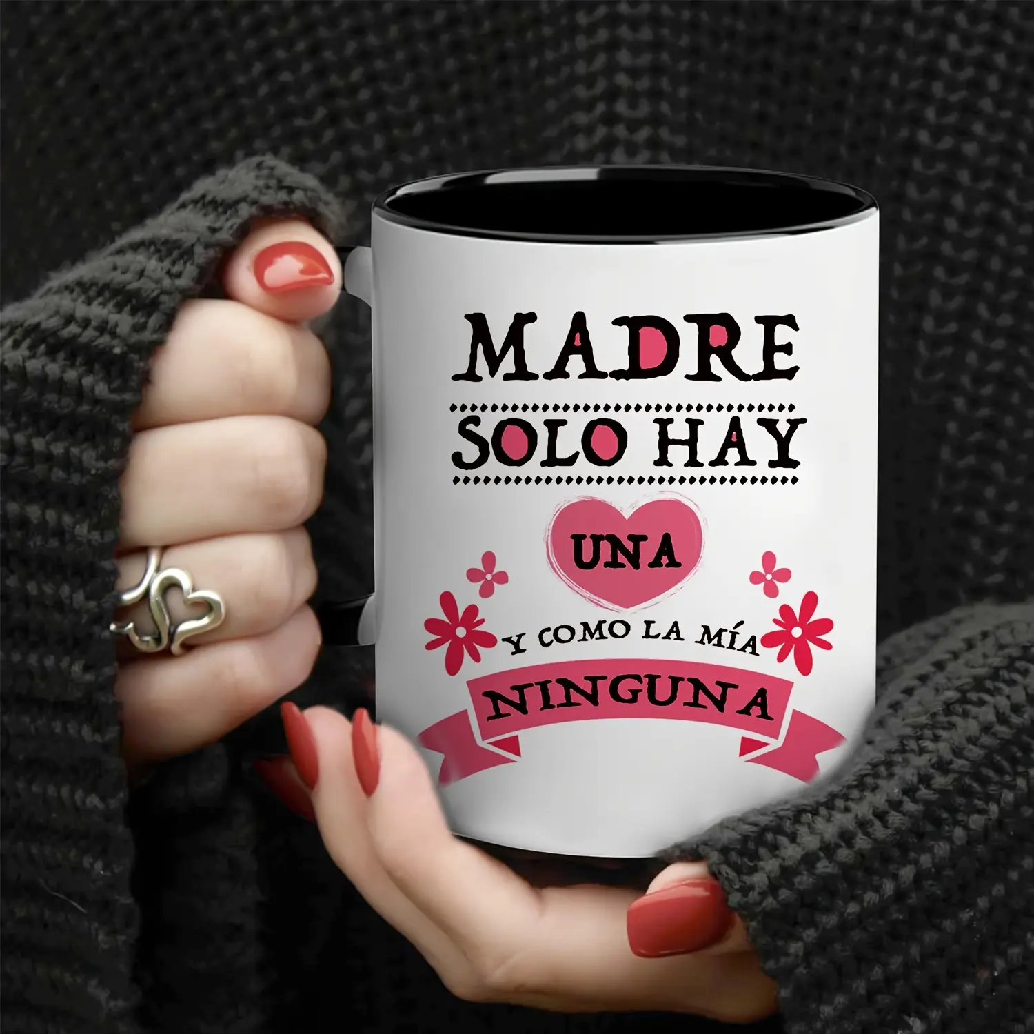 1pc 11oz Ceramic Cute Mug - Aesthetic Coffee Cup, Affirmation Mug with Bilingual Inspirational Message for Mom, White with Black Handle & Floral Accents, Heart Motif, Reusable Washable Drinkware, Perfect for Mother’s Day, Coffee Bar Decor, Cute Mugs, Aest