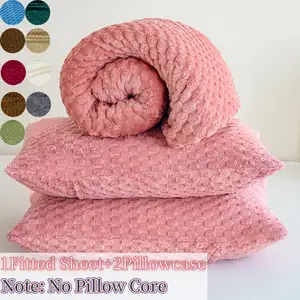 King Queen Size Bedding Set, Soft Velvet Fabric, Wrinkle Resistant &, Includes Sheet & Pillowcases, Deep Pocket Design, Fitted Sheet