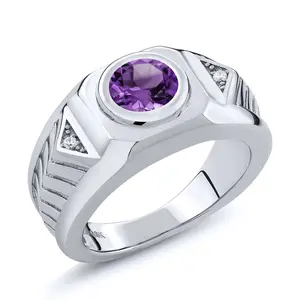 Gem Stone King 8MM Round Gemstone Birthstone Ring For Men | 925 Sterling Silver | Round 8MM | Available in Size 7, 8, 9, 10, 11, 12, 13