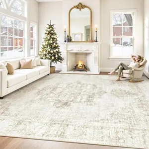 Area Rug 8x10 Washable Rug:  Living Room Rug Medallion Large Rugs Indoor Retro Distressed Carpet for Bedroom Dining Room  Room(Beige, 8'x10')