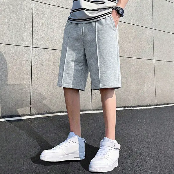 Teen Boys Vertical Seam Knee Length Sweat Shorts, Elastic Waist Soft Casual Sports Bermuda Shorts Back To School Daily Bottoms