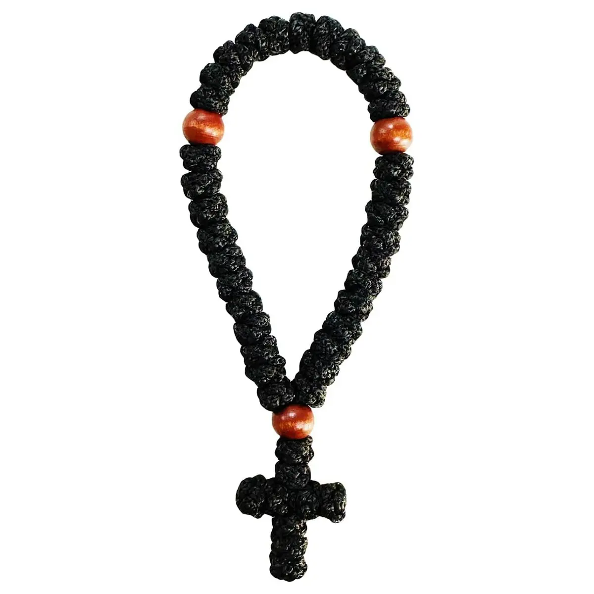1Pc Handmade Christian 33 Knot Orthodox Greek Omboskoini Prayer Rope Protection Blessing Cross Charm Tassel Car Hanging Charm Car Decorations Interior (Black)