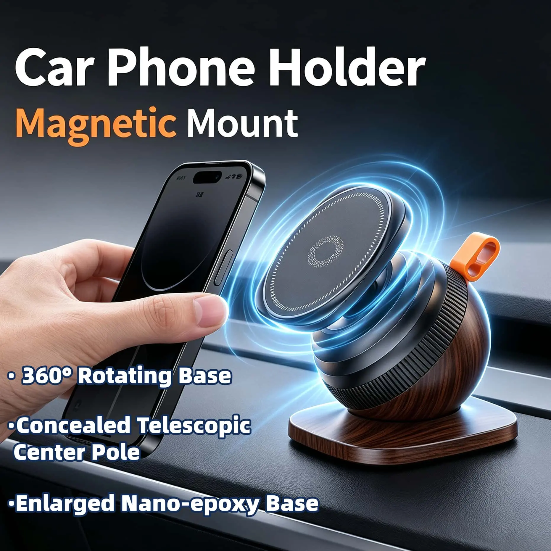 Magnetic Car Phone Holder,Car Phone Mount, 360° Adjustable for Car Holder Foldable Suction Phone Mount for Car Strong Magnet Suction 20mm Adjustable Lift 360° Rotate Car Phone Holder for Secure and Flexible Mounting-MM