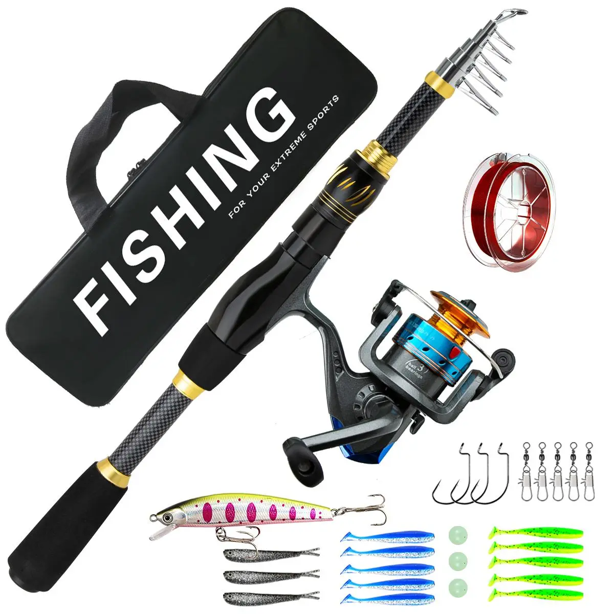 Fishing Rod Set, 1 Set Fishing Rods with Rod &  Reel & Lure Accessories & Portable Rod Bag, Outdoor Fishing Accessories