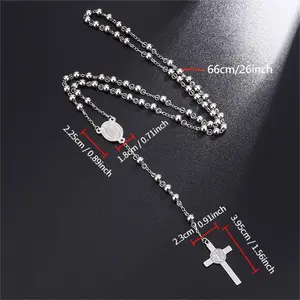 1pc 6mm Religious Oro Laminado Guadalupe Rosary,Stainless Steel Cross Virgin Mary Y necklace stainlesssteel jewelry necklace jewelry