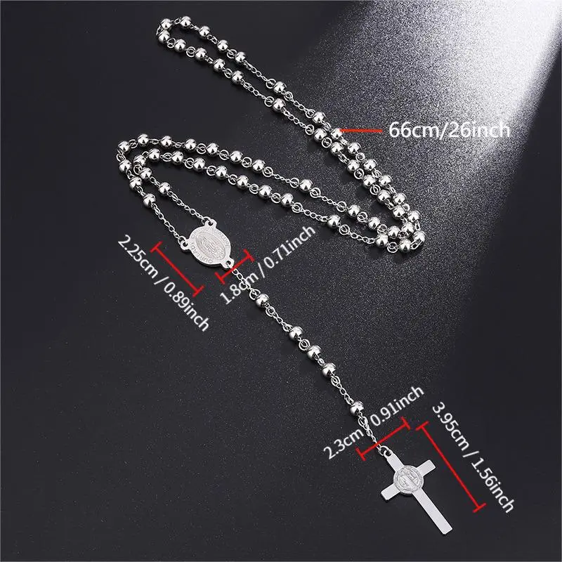 1pc 6mm Religious Oro Laminado Guadalupe Rosary,Stainless Steel Cross Virgin Mary Y necklace stainlesssteel jewelry necklace jewelry