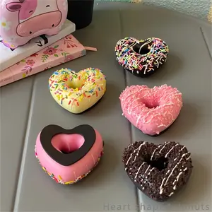 6pcs Heart-Shaped Donut Fridge Magnets, PVC Material, Decorative Magnet Set for Party Favors & Photo Props, Ideal for Thanksgiving, Christmas, Valentine's Day Gifts, Magnets for Fridge