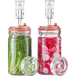 1 Liter Fermentation Jar, Glass Fermenting Kit with Weight for Making Sauerkraut, Hot Sauce, , Cider and , Pack of 2