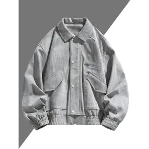 Men's Retro Corduroy Jacket, Fall & Winter Fitted Style, Zipper & Button Closure, Chest Pocket Design, Casual Outdoor Wear, Coats