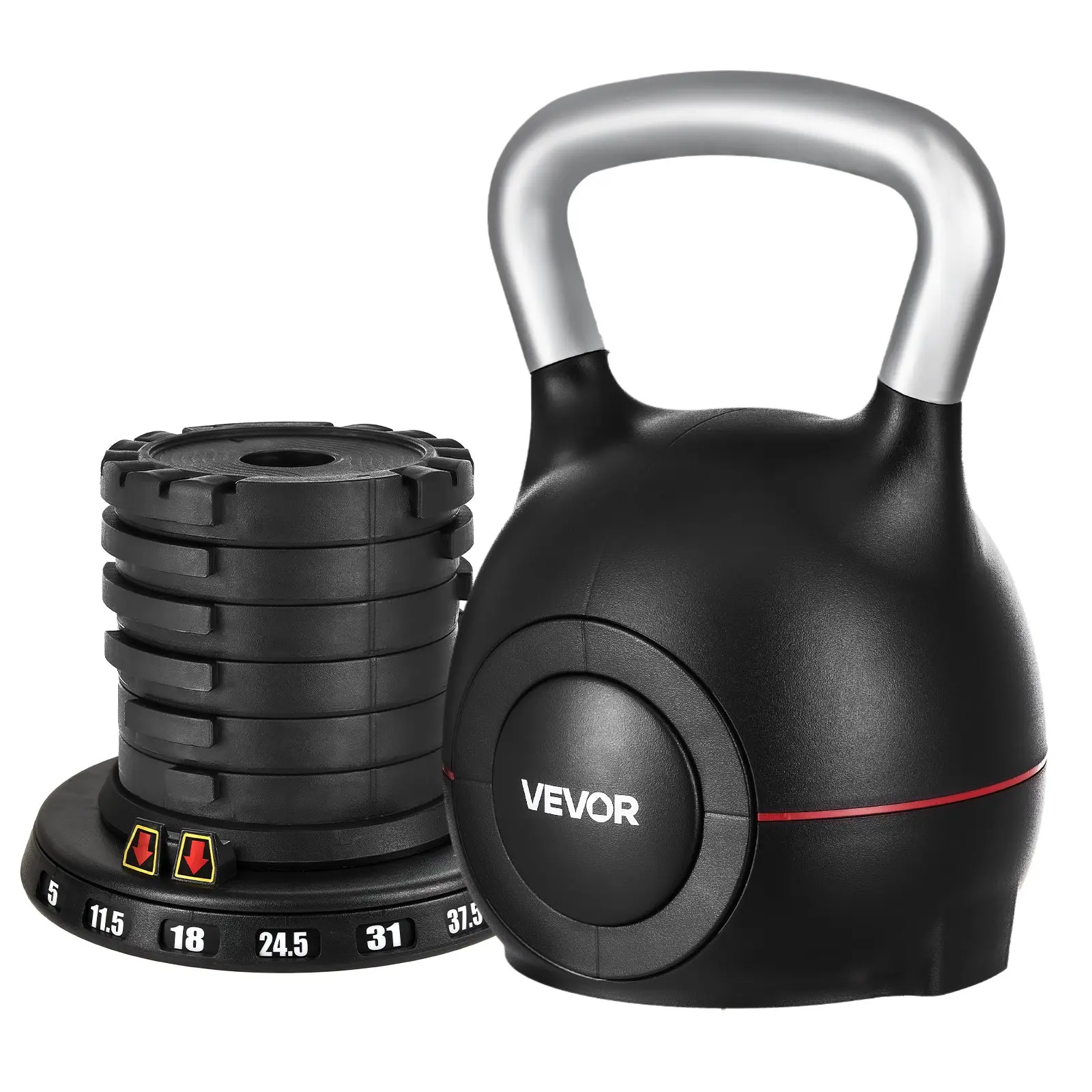 Summervibes VEVOR Kettlebell, Adjustable Kettlebell with 7 Weight Levels (5, 11.5, 18, 24.5, 31, 37.5, 44 lbs), Die-Cast Aluminum and ABS Material, for Grip Strength Training, Full-body Workout Cross-Training