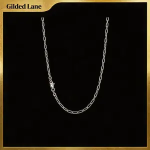 925  Silver Italian Jewelry Trendy Gift 3.5 MM Diamond-Cut PaperClip Link Chain  silver plated Necklace for Women with Lobster Clasp ( 20, 24 Inches)