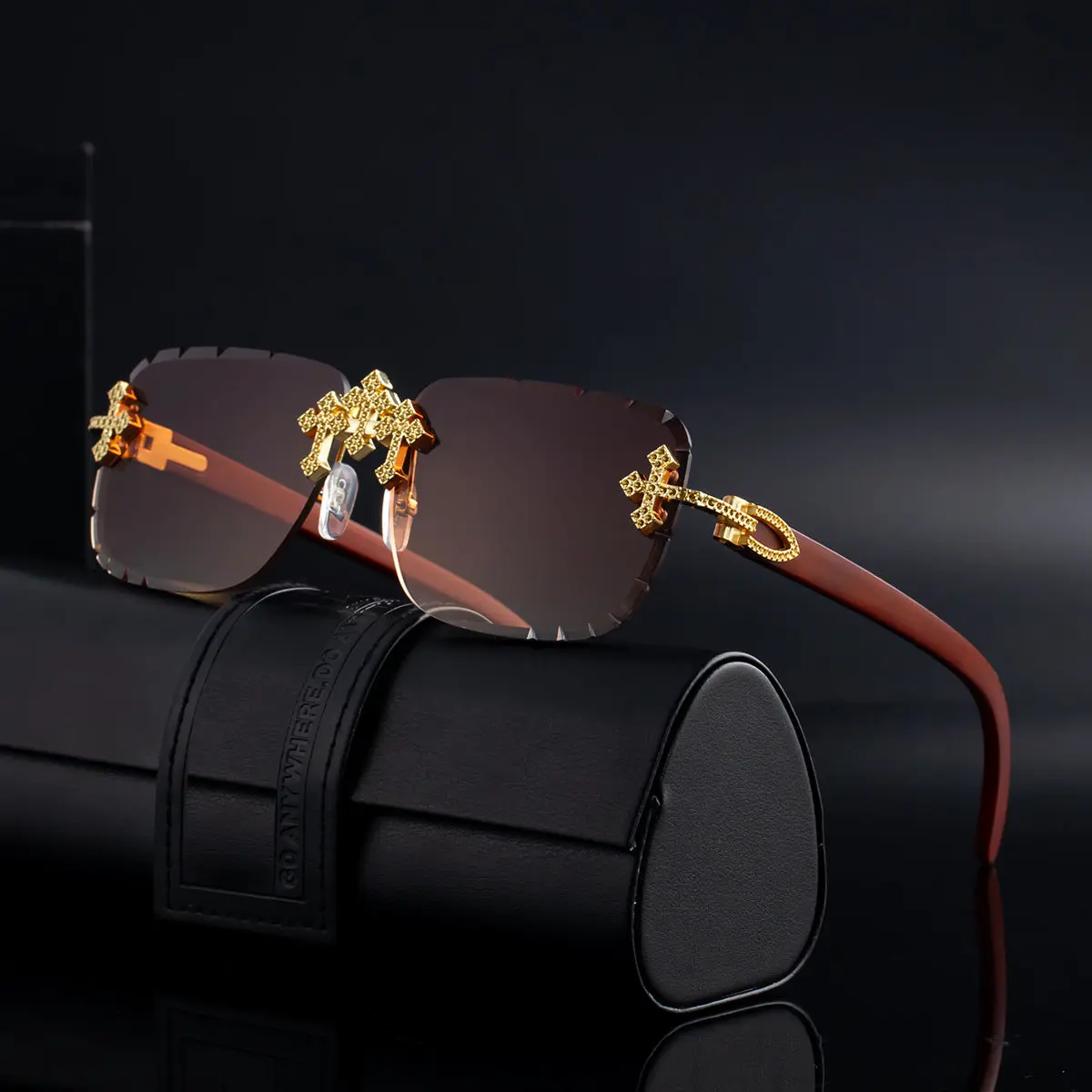 European And American Retro Frameless Mens Diamond Sunglasses