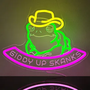 Frog Neon Sign Cowboy Hat Neon Light Wall Decoration USB Powered Cowboy Frog LED Neon Signs for Bar Man Cave Bedroom Party Birthday Christmas Gifts for Cowboys Cowgirls