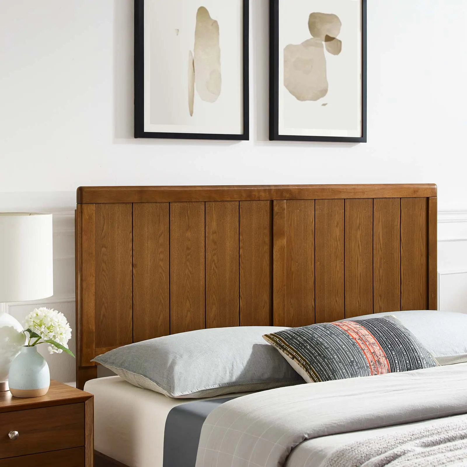 Modway Robbie Queen-Size Walnut Finish Wood Headboard - Custom, Frame Headboards for Indoor Bedroom Furniture, Custom Headboards