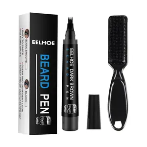 Beard Pencil Filler for Men, 4-Fork Tip Black Beard & Eyebrow Pen, Waterproof Sweatproof Long Lasting Beard Liner for Mustache & Facial Hair Grooming