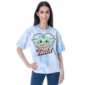 Star Wars Women's The Mandalorian Baby Yoda The Child Tie Dye Raw Edge Rough Hem Short Sleeve T-Shirt