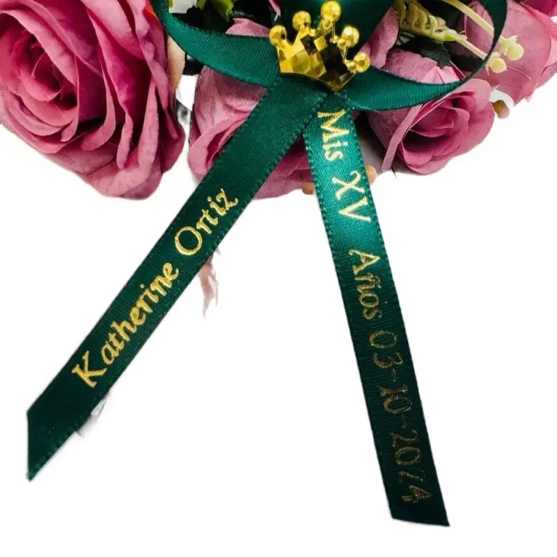Personalized Quinceañera & Baptism Ribbons - Blue Customized Event Decorations with White Rose Accent for Special Celebrations