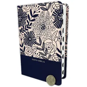 Santa Biblia Large Letter 10 Points Compact Bible with Fabric Cover Blue Floral Color Indexed Easy Navigation