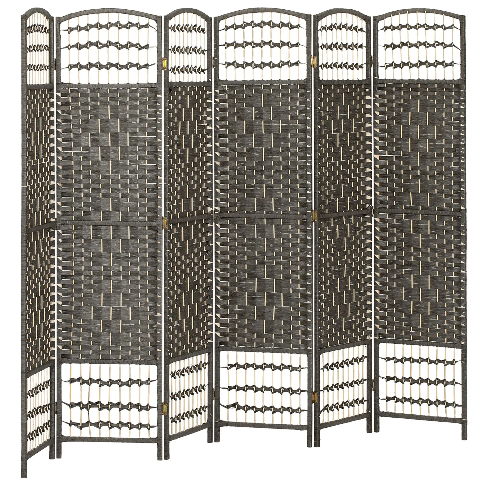 HOMCOM 6 Panel Room Divider, Folding Privacy Screen, 5.6' Room Separator, Wave Fiber Freestanding Partition Wall Divider, Dark Gray