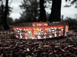 Cute Horror Movie Character Dog Collar Slasher Icon Pet Accessory Michael Myers Jason Voorhees Ghostface Spooky Halloween 1-inch Thick Ribbon Durable Nylon Webbing Various Sizes