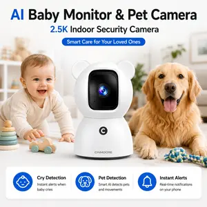 CINMOORE 2.5K AI Baby Monitor & Pet Camera, Cry Detection, Human & Pet Detection, Motion Tracking, Night Vision, 2-Way Audio, No Monthly Feecameras for home Safety