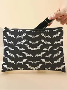 Bat Pattern Lightweight Makeup Bag, Multi-functional Cosmetic Storage Bag, Zipper Makeup Organizer Pouch, Versatile Storage Bag for Travel, Business Trips