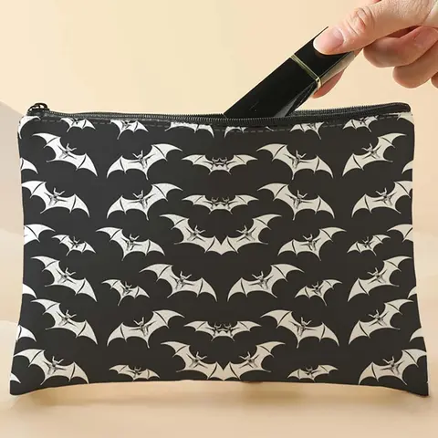 Bat Pattern Lightweight Makeup Bag, Multi-functional Cosmetic Storage Bag, Zipper Makeup Organizer Pouch, Versatile Storage Bag for Travel, Travel Essentials, Business Trips, Casual Zipper Purse, Durable Pouch, Beauty Storage Pouch, Cosmetic Bags
