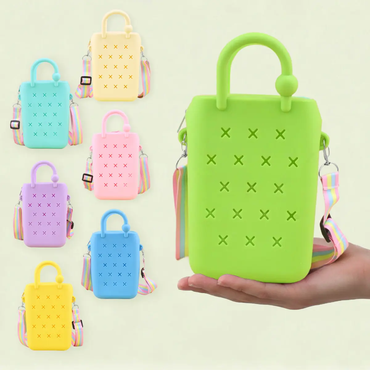 Women's Silicone Soft Kawaii Crossbody-Shoulder Bag, Water Resistant Durable Small DIY Tote with Zipper Closure & Removable Pouch, Christmas Gift Accessory, Removable Pouch Women's Crossbody & Shoulder Bags, Pink Mini Tote Women's Crossbody & Shoulder Bag