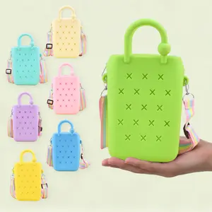 Durable Small DIY Crossbody Tote Bag for Women Silicone Soft Kawaii Accessories Shoulder Bag with Zipper Closure for Christmas Gift