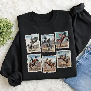[Sale off up to 65%][Free Ship] Rodeo Sweatshirt Bucking Horse Western Cowboy Crewneck Vintage Rodeo Stamp Sweater Country Cowgirl Sweatshirt