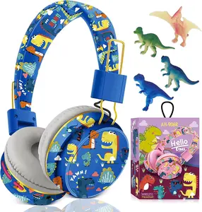 Kids Dinosaur Bluetooth Headphones – Wireless with Mic, 3.5mm Jack, Adjustable, Boys