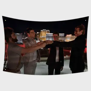 The Hangover Cheers Scene Tapestry Flag, Movie Bar Toast Wall Hanging, Funny Comedy Room Decor, Dorm Aesthetic Banner, 3 Guys Drinking Tapestry