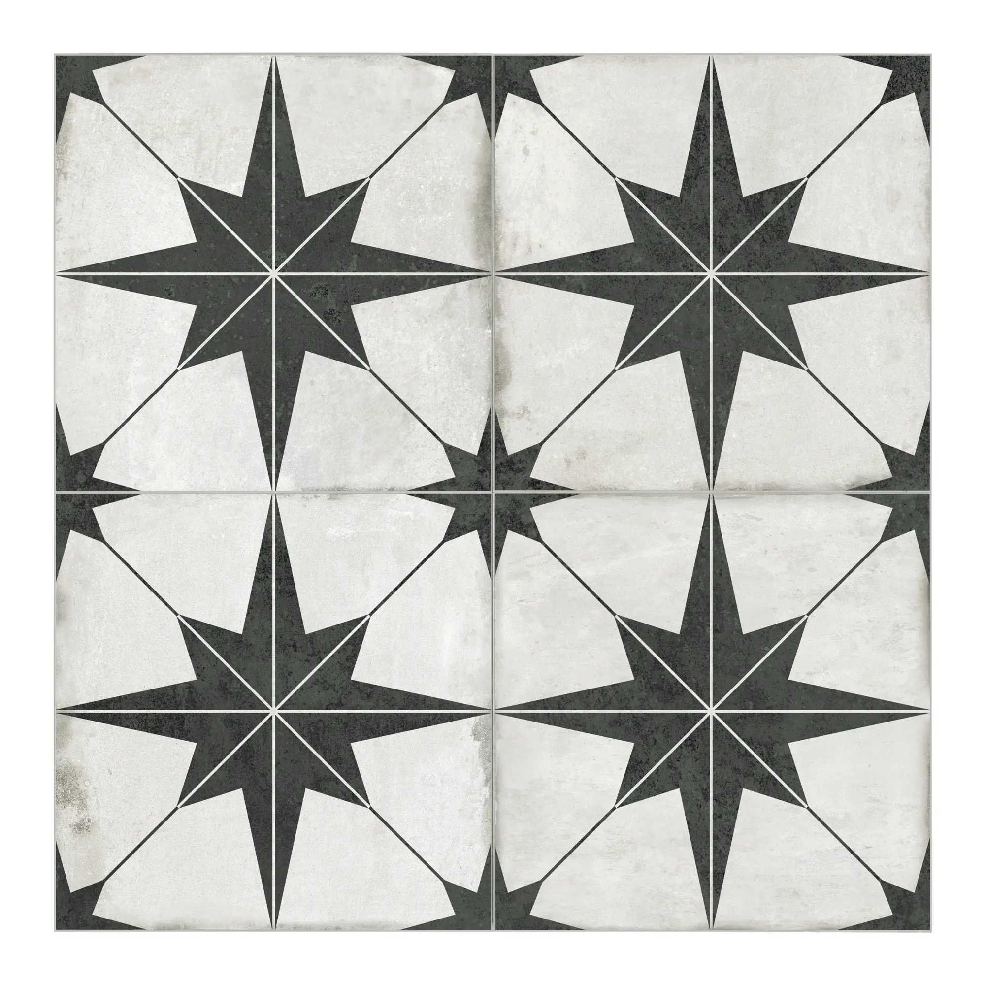 INNO STICKERS 10-Sheet Peel and Stick Encaustic Backsplash Tile 12" x 12" Black Star Patterned Vintage Stick on Tile Self-Adhesive Wall Tile Sticker for Kitchen Bathroom Fireplace Stairs