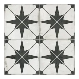 INNO STICKERS 10-Sheet Peel and Stick Encaustic Backsplash Tile 12" x 12" Black Star Patterned Vintage Stick on Tile Self-Adhesive Wall Tile Sticker for Kitchen Bathroom Fireplace Stairs