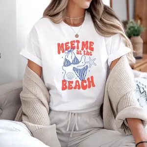 Meet Me At The Beach Starfish Shell Bikini Print Vintage Summer Women T-shirt