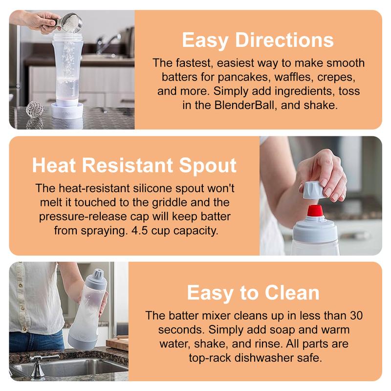2-Pack Batter Mixer & Dispenser Bottle 33 Oz Silicone Squeeze with BlenderBall for Pancake Cupcake Crepe Making Durable Kitchen Tool Precise Dispensing Smooth Batter 2-Pack Batter Mixer & Dispenser Bottle 33 Oz Silicone Squeeze with BlenderBall for Pancake Cupcake Crepe Making Durable Kitchen Tool Precise Dispensing Smooth Batter