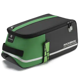 ROCKBROS Bike Rear Rack Bag Reflective Green & Black 9L Spacious Saddle Bag with Adjustable Straps & Removable Compartments for Cycling Luggage