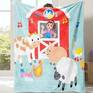 Cartoon Farm Animal Blessing Blanket, Flannel Soft Warm Throw for Sofa Bed Couch, Comfortable Lightweight Gift for Home Travel Camping Office, Soft Cozy Blanket, Cartoon Pattern Blanket