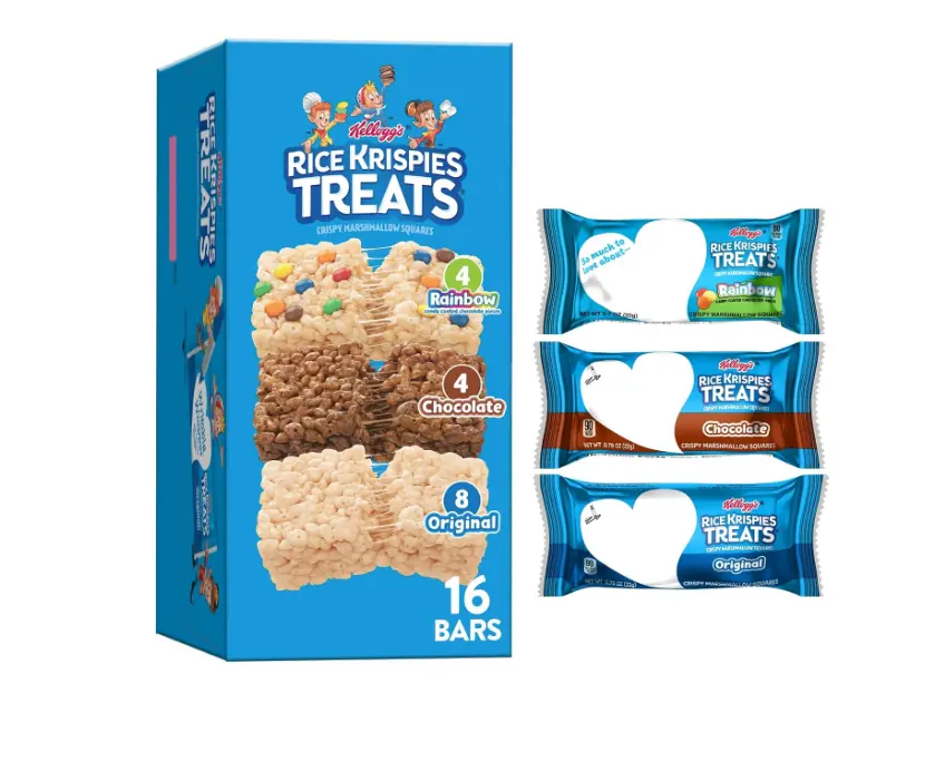 Rice Krispies Treats Crunchy Sweet Food - Rainbow Marshmallow Squares, 3-Flavor Variety Pack Flavored Bars, Kids Snacks, 12.1oz Box (16 Bars)