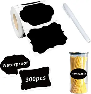 Chalkboard Labels, 300 Pcs 2.4x1.6 inch Irregular Labels Chalk Stickers with White Chalk Marker, Reusable Waterproof Blackboard Stickers for Jars, Bottles, Storage Bins