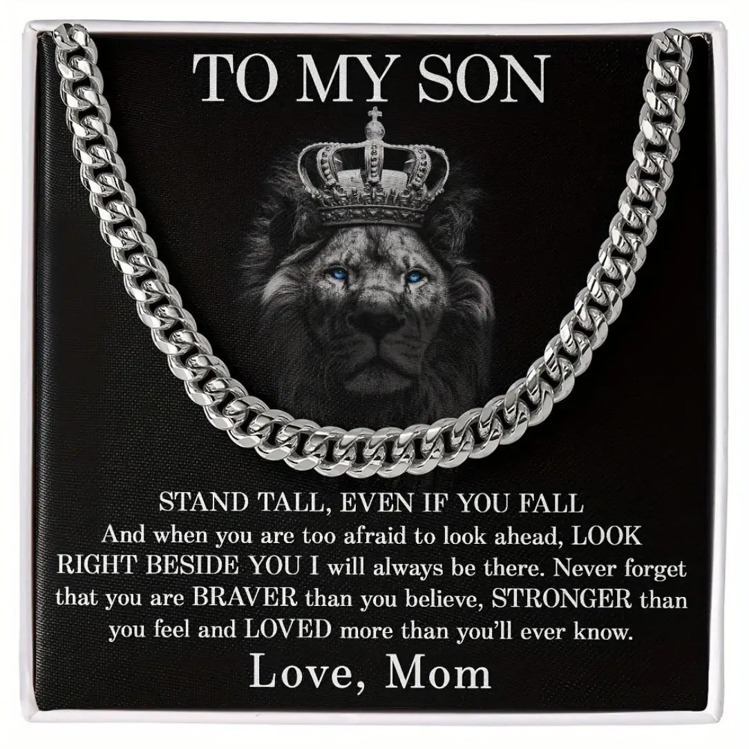 To My Son's Chain Necklace with Gift Card & Gift Box, 1 Count Rapper Hiphop Rock Style Torque, Perfect Valentine's Day Graduation Gift for Men, Sentim