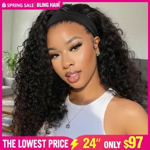 Bling Hair Headband Wig Human Hair Kinky Curly No Glue Full Machine Made Brazilian Remy Human Hair Wigs For Women 180% Density SpringStatements