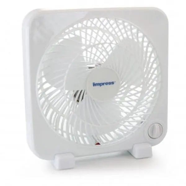 Impress 9-Inch White Box Fan – Compact, Variable-Speed Desktop Fan for Home Office Use, Compact Desk Fans, Desktop Desk Fans
