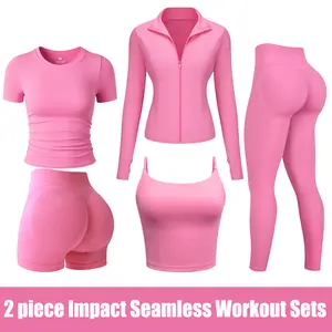 TCVC 2 Piece Workout  for Women, Long or Short Sleeve T Shirt Tank Top + Workout Shorts Butt Lifting Gym Seamless Booty Biker Shorts, Going Out Gym  Fitness Clothes Skinny Sportswear Compression Activewear Gymwear Fitness Clothes Mesh Athleisure