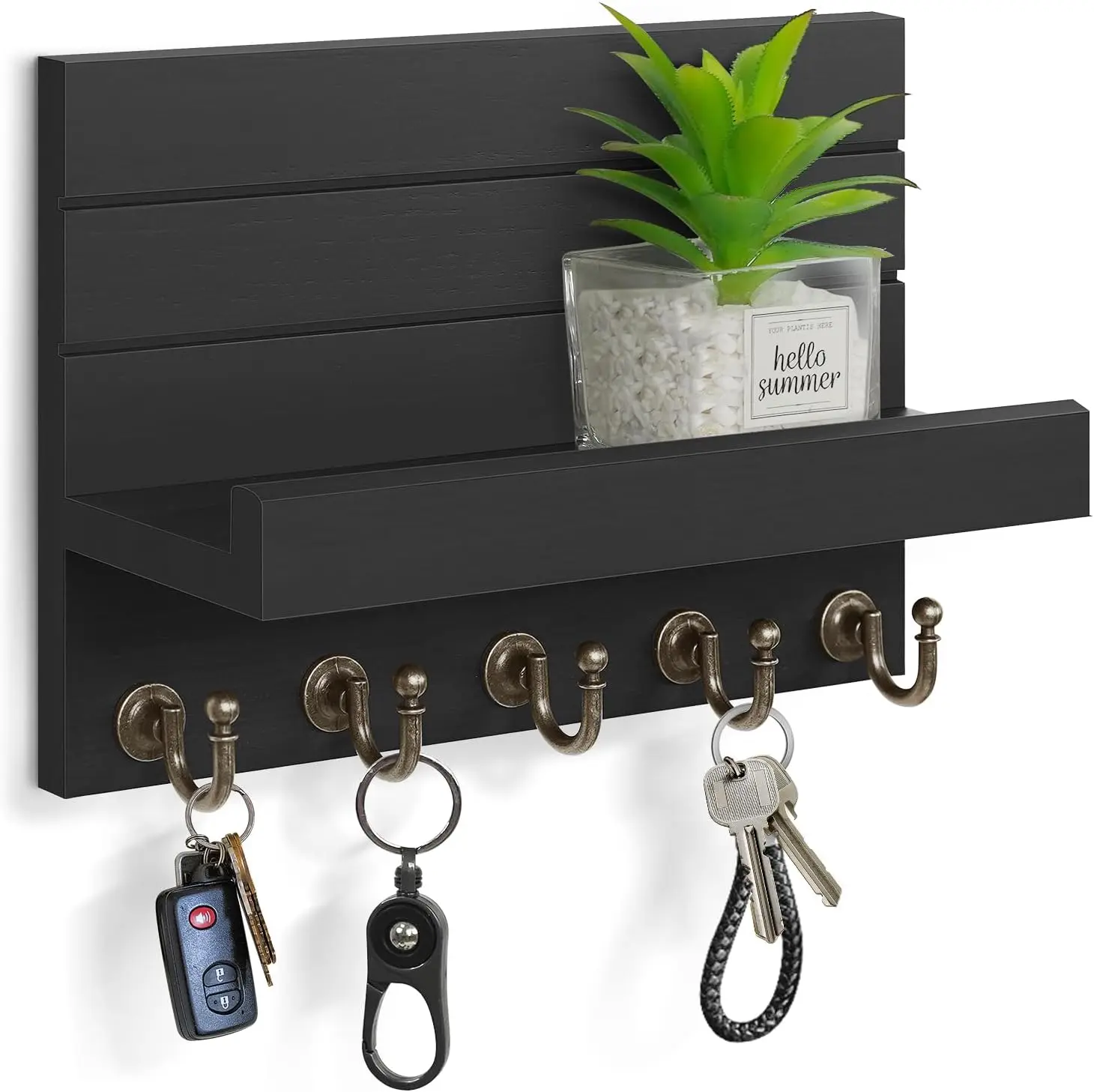 Key Holder for Wall: Easy Installation Mail Organizer Wall Mount Hanging Key Rack for Kitchen and Entryway Decor with 5 Sturdy Key Hooks (Black)
