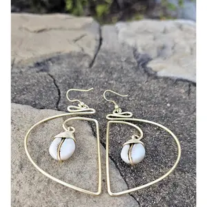 Curved Cowrie Shell Brass Earrings