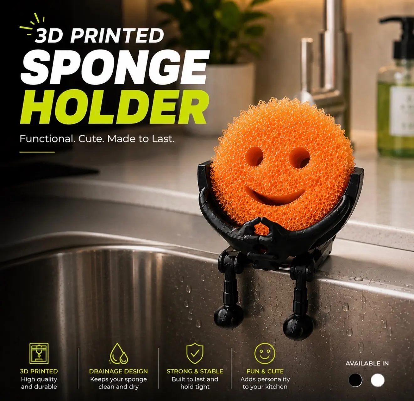 Kitchen Sponge Holder 3D Printed, Home Care Supplies for Sponges & Scouring Pads