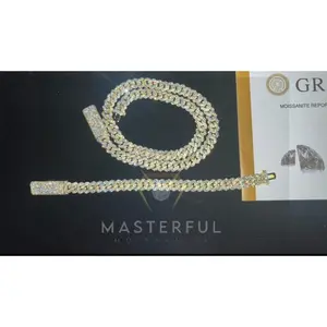 10mm VVS+ GRA Certified Yellow Gold Moissanite Cuban Link Chain & Bracelet Set | 925 Sterling Silver | 7-8" Bracelet 18-24" Chain | Masterful Moissanite
