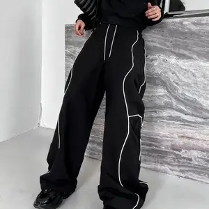Men's Solid Color Sports Bottoms - Loose-Fit European-American Style Spliced Striped Heavyweight Linear Color Block Pants, Men's Clothing for Male Outdoor Activity, Spring-Autumn Wear,summervibes Activewear Athletic Tops