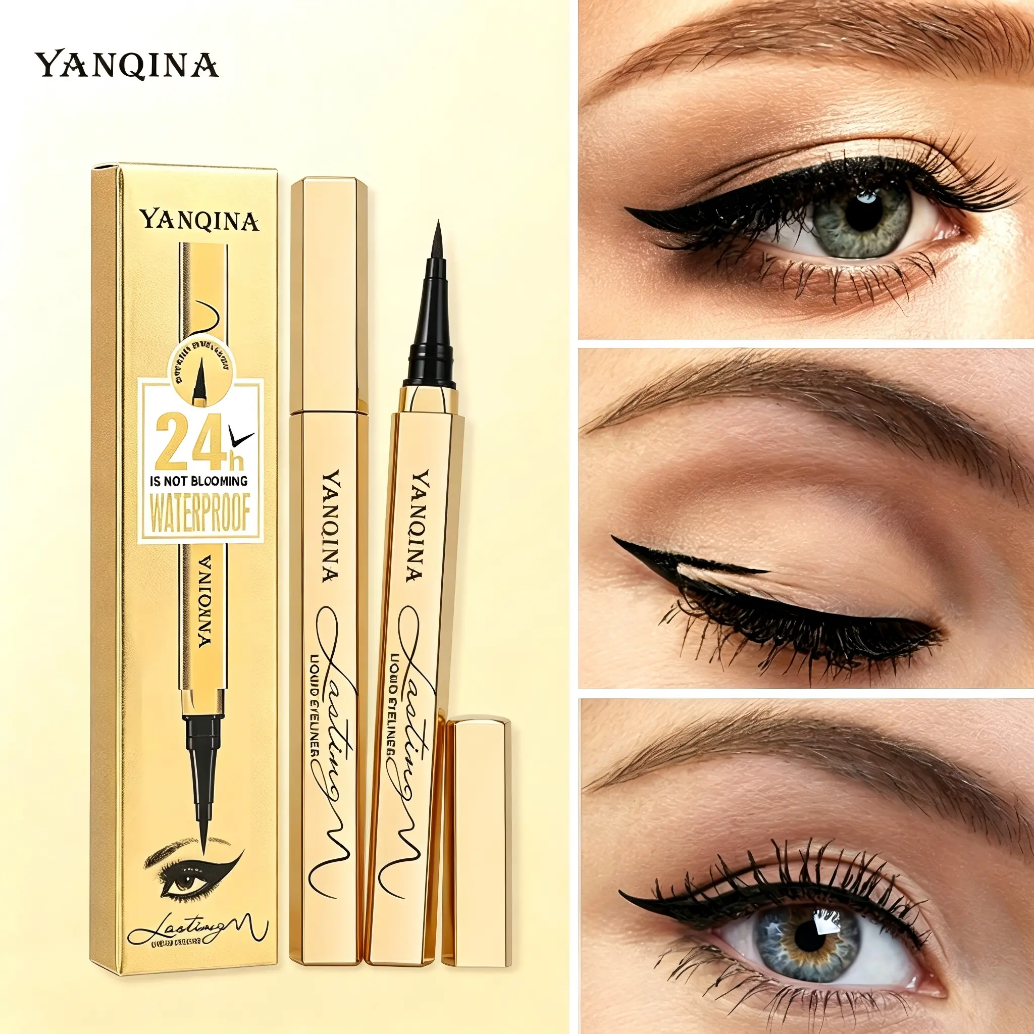 YANQINA Waterproof Smudge Proof Liquid Eyeliner Pen, 24H Long-Wear Precision Fine Felt Tip Black Eyeliner, Sweat Resistant Eye Makeup Gift for Women & Makeup Novices